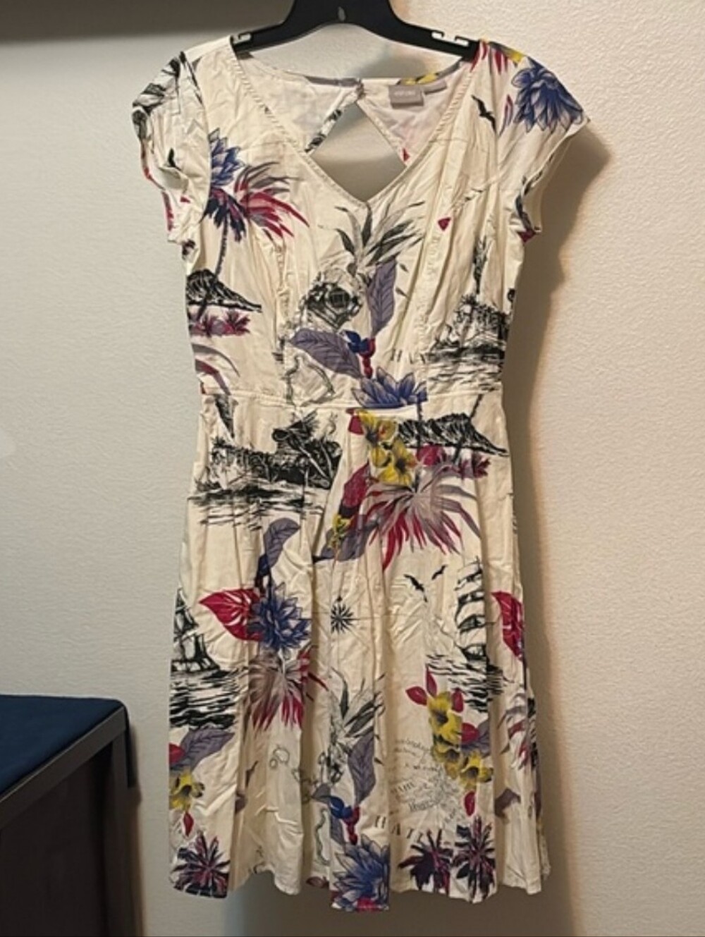 EShakti women’s flower nautical Hawaii dress Sz 10 back cutout, pockets NWOT